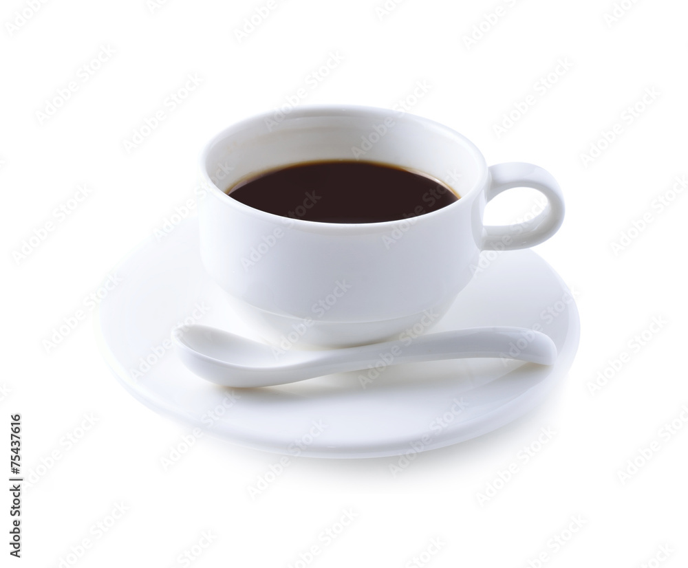Coffee cup and saucer on a white background.
