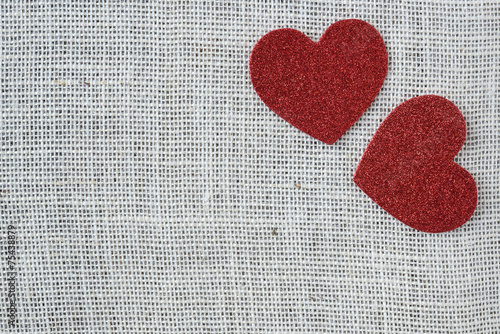 Red Heart on Burlap Background