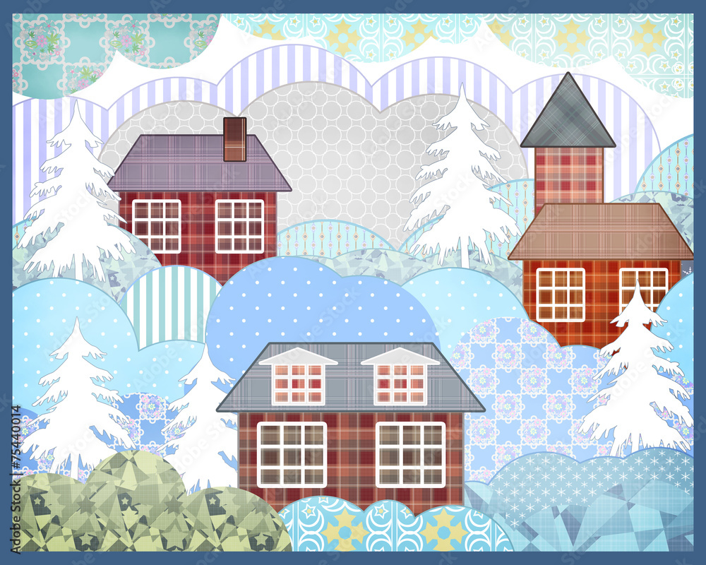 Background retro christmas patchwork nature winter picture illus