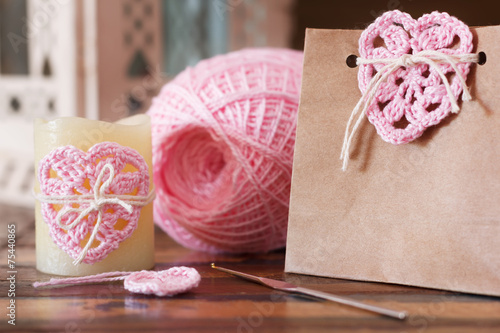 Saint Valentine decoration: handmade crochet pink heart for cand