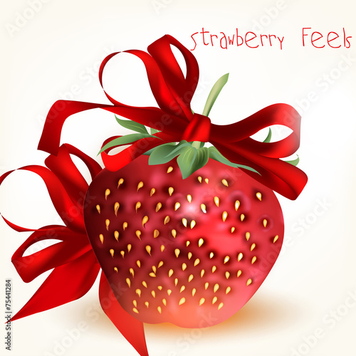 Greeting Valentine's Day card with big realistic strawberry and