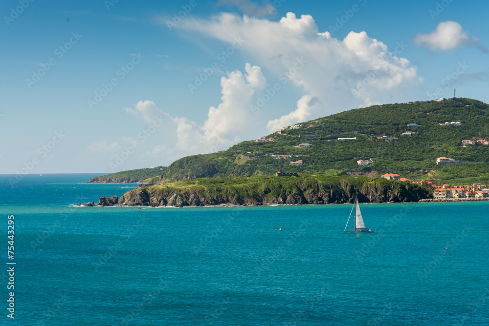 Yatch ship island caribbean sea