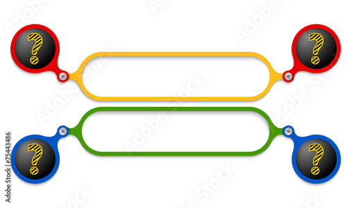 colored frames joined by a bolt and question mark