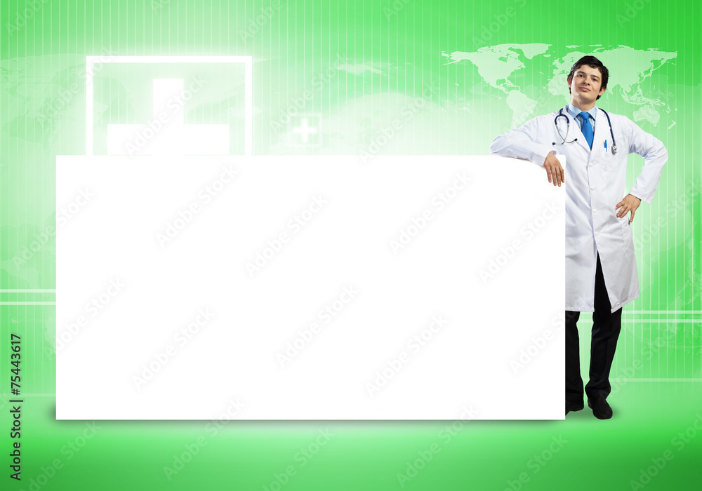 Doctor with banner Doctor with banner