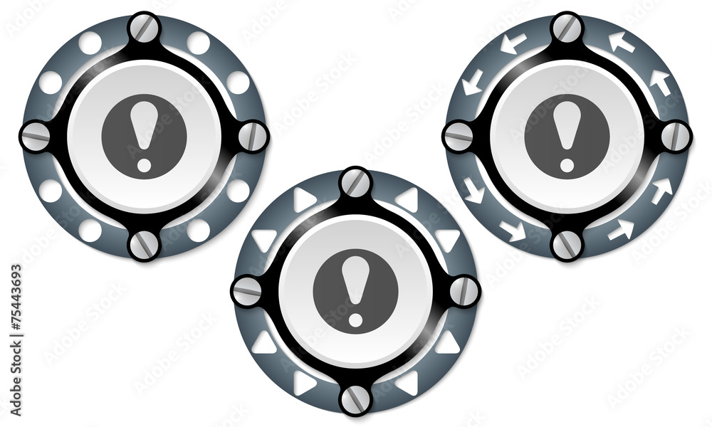 Set of three icons with perforated ring and exclamation mark