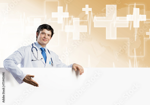 Doctor with banner