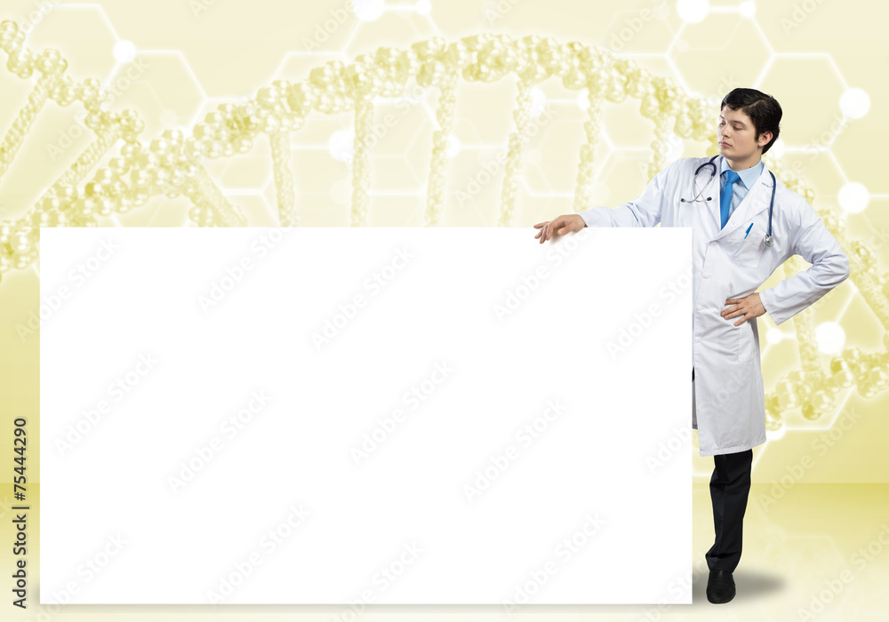 Doctor with banner Doctor with banner