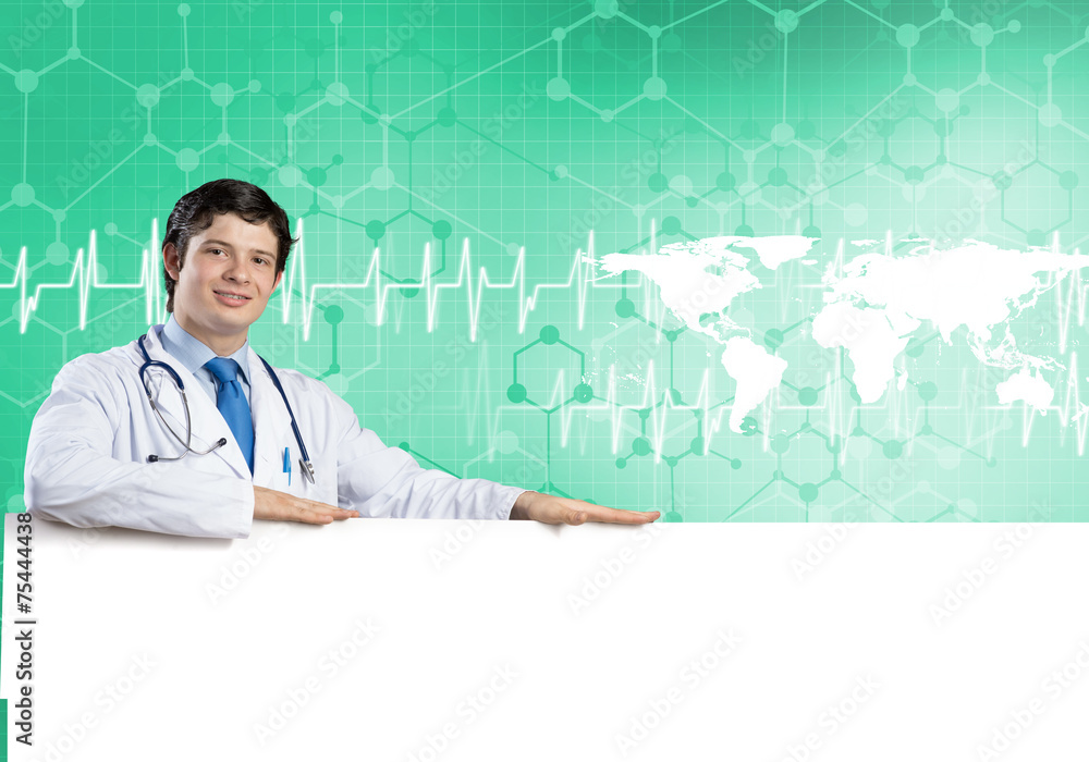Doctor with banner Doctor with banner