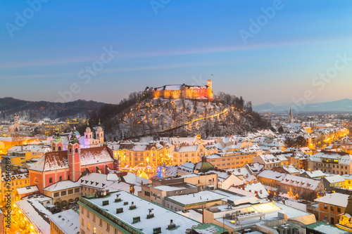 Panorama of Ljubljana in winter. Slovenia, Europe. photo