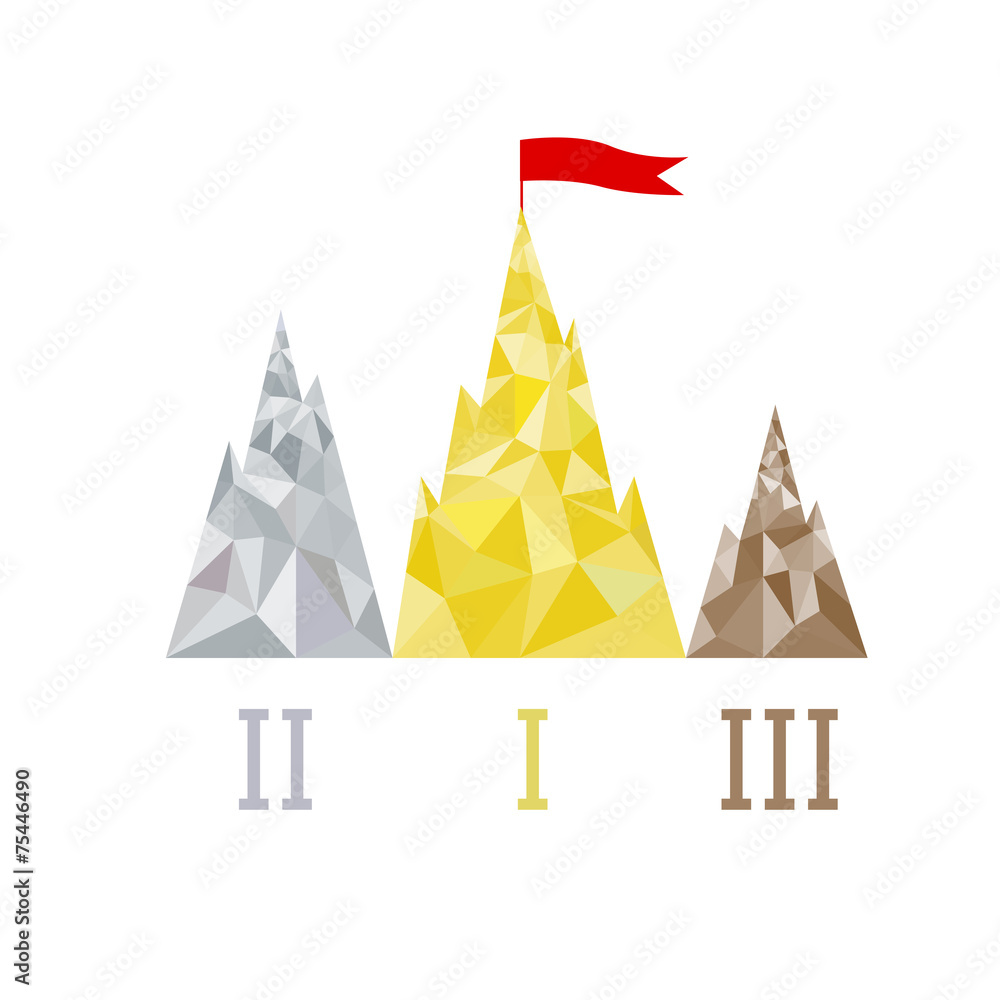 Podium in the form of mountain peaks, triangular design Podium in the form of mountain peaks, triangular design