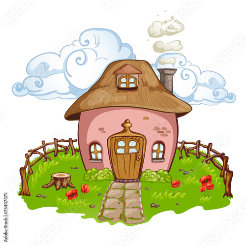 Colorful  countryside house with a garden on a summer day
