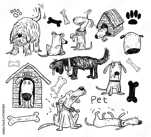 Pet icons doodle set, vector illustration.