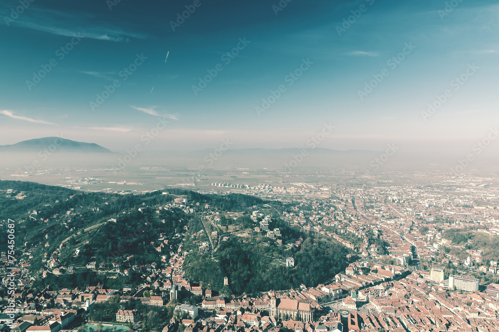 Retro Photo Of Brasov City Skyline View