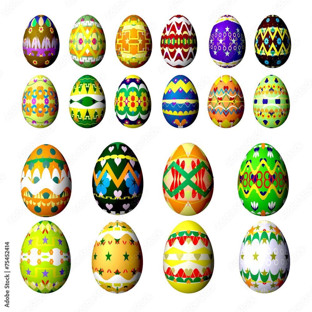 Set easter eggs isolated on white