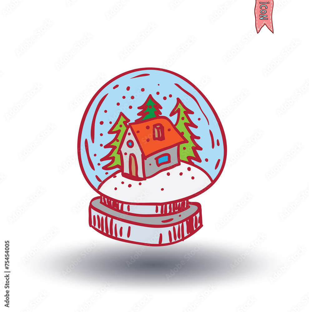 glass dome winter scene. vector illustration.