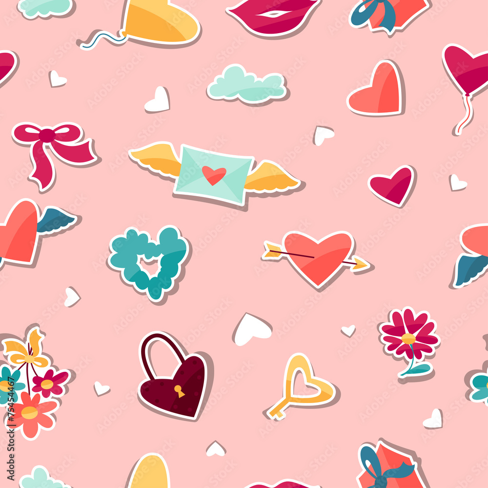 Pattern with Valentine's and Wedding stickers. Pattern with Valentine's and Wedding stickers.