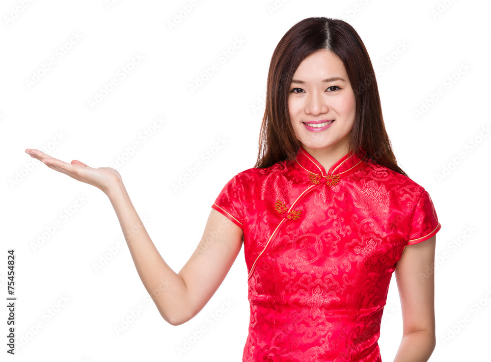 Chinese woman with hand presentation Chinese woman with hand presentation