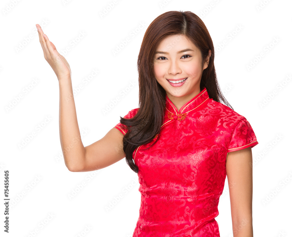 Chinese woman with open hand palm Chinese woman with open hand palm