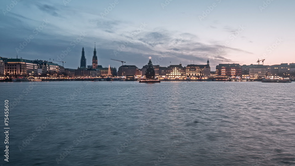 Christmas at Inner Alster in Hamburg from day to night Christmas at Inner Alster in Hamburg from day to night