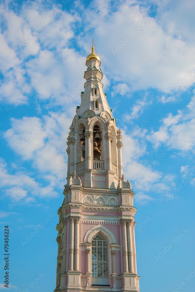 Beautiful bell tower of one of  churches in Moscow