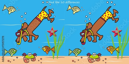 Dog and snorkel, find ten differences