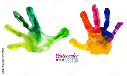 Vector watercolor colorful handprints