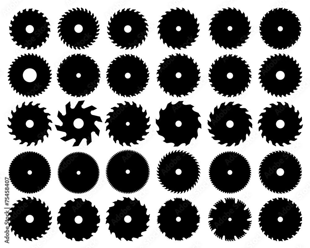 Black  silhouettes of different circular saw blades, vector