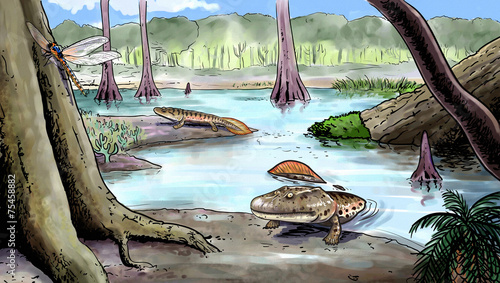 Origin of the amphibians, devonian photo