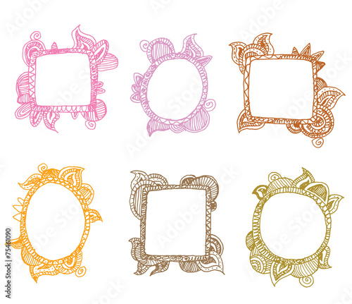 Set picture frames, hand drawn vector illustration.