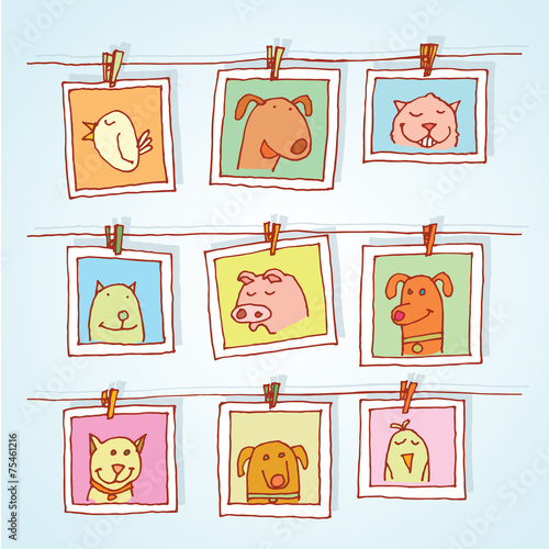 Set picture frames with animals portrait,vector illustration.