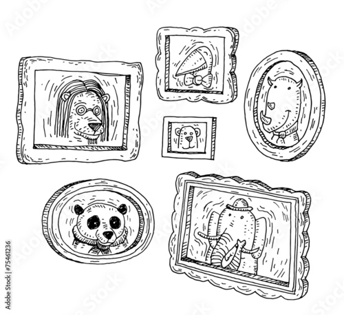 Set picture frames with animals portrait,vector illustration.