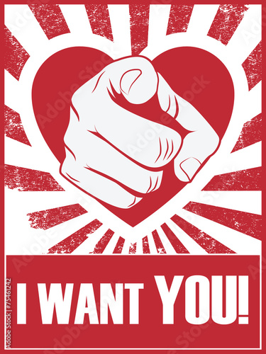 Valentine's day funny poster or postcard with hand pointing and