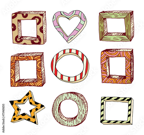 Set picture frames, hand drawn vector illustration.