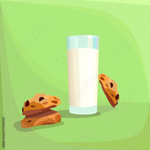 A glass of milk with oatmeal cookies