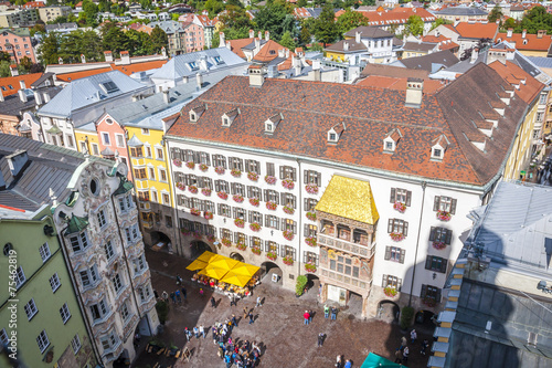 the Golden Roof, ornamented with 2,738 fire-gilded copper tiles for Emperor Maximilian I to mark his wedding to Bianca Sforza on Aug 15, 2015 in Innsbruck, Austria. photo