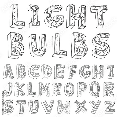 Vector alphabet with bulbs.