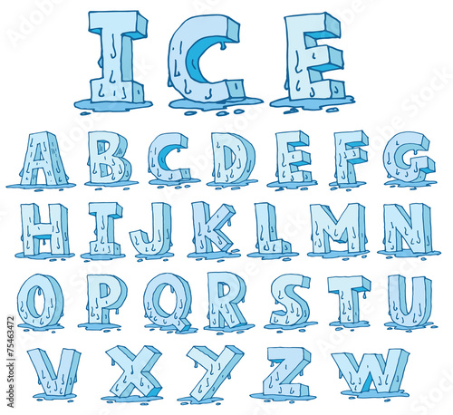 Ice alphabet melting down, vector.