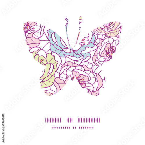 Vector colorful line art flowers butterfly silhouette pattern