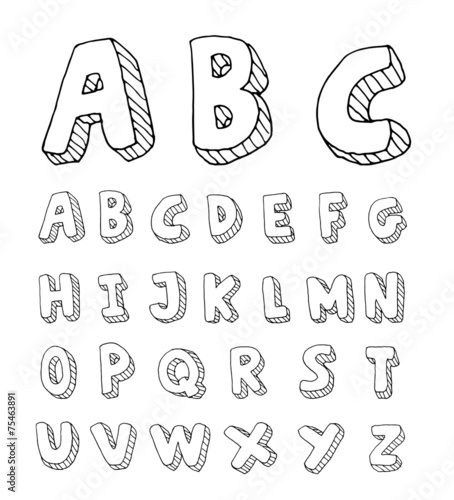 Hand drawn alphabet. vector photo