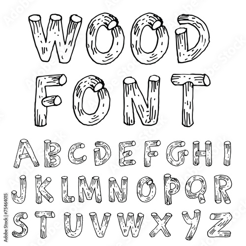 Vector font wood style.