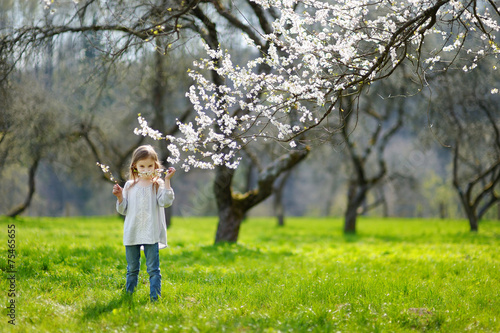 Adorable little girl in blooming cherry garden © MNStudio