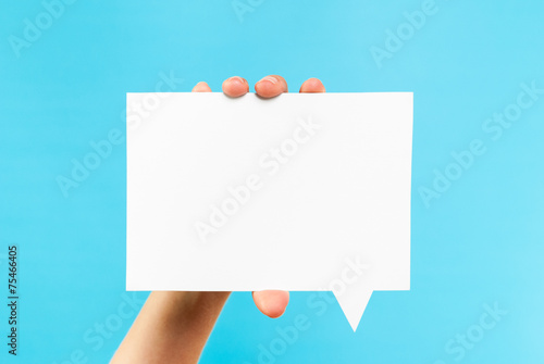 White square blank speech bubble concept on blue background