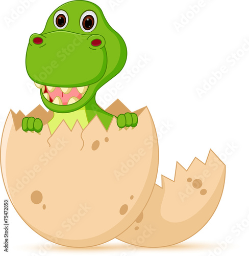 Cute baby dinosaur cartoon hatch