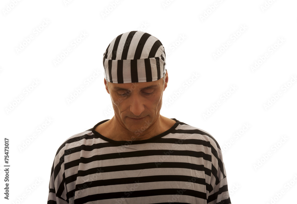 Caucasian man prisoner in striped clothes Caucasian man prisoner in striped clothes