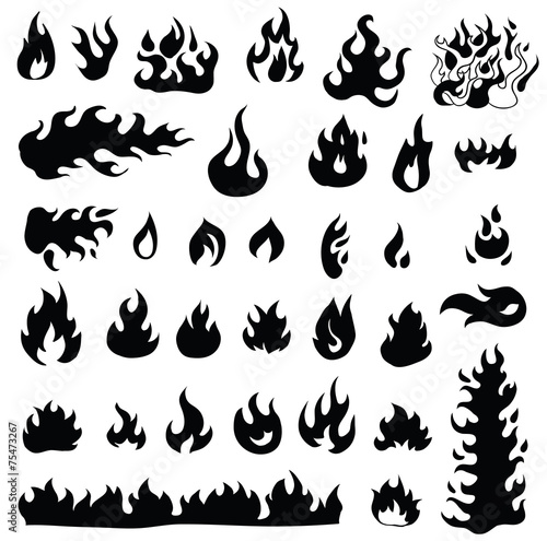 Fire flames, set icons, vector illustration