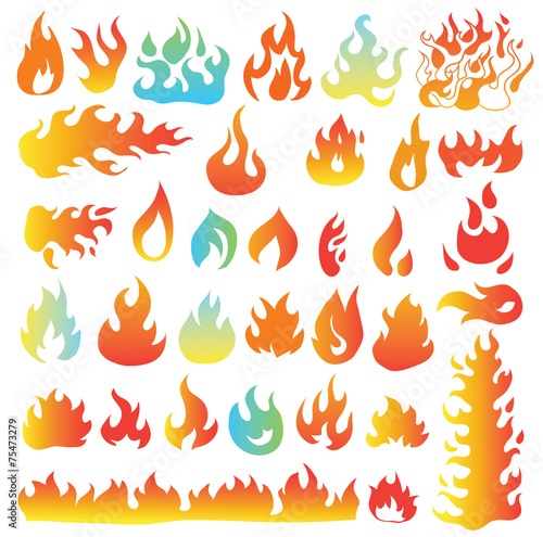 Fire flames, set icons, vector illustration