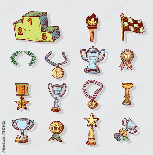 trophy and awards icons set