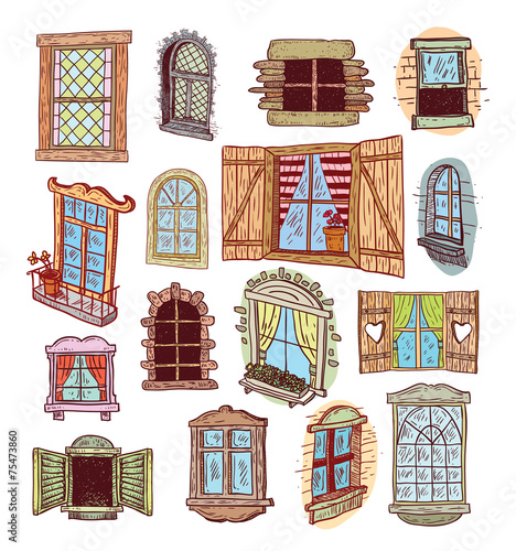 Window set doodle. Vector illustration.