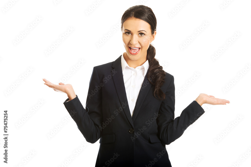 Portrait of businesswoman holding copyspace Portrait of businesswoman holding copyspace