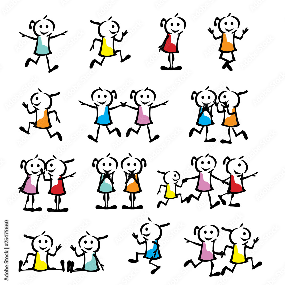 a set of collection of children stick figure